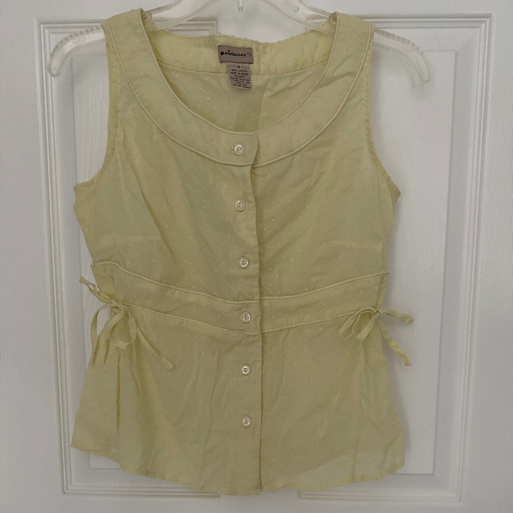 Anthropologie Elevenses Pale Yellow Swiss Dot Top Sz 8 GUC